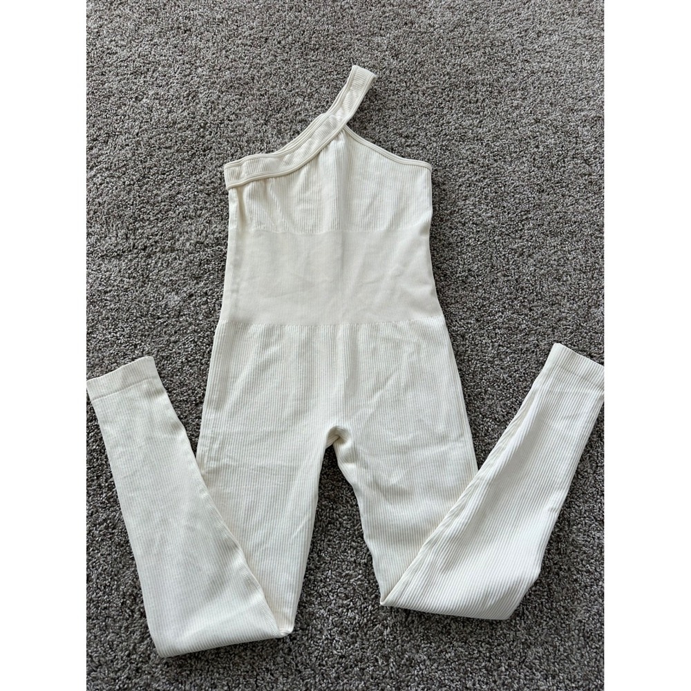 Ribbed One Shoulder Jumpsuit Bodysuit Romper Sleeveless Casual‎ Comfy M - Picture 3 of 5